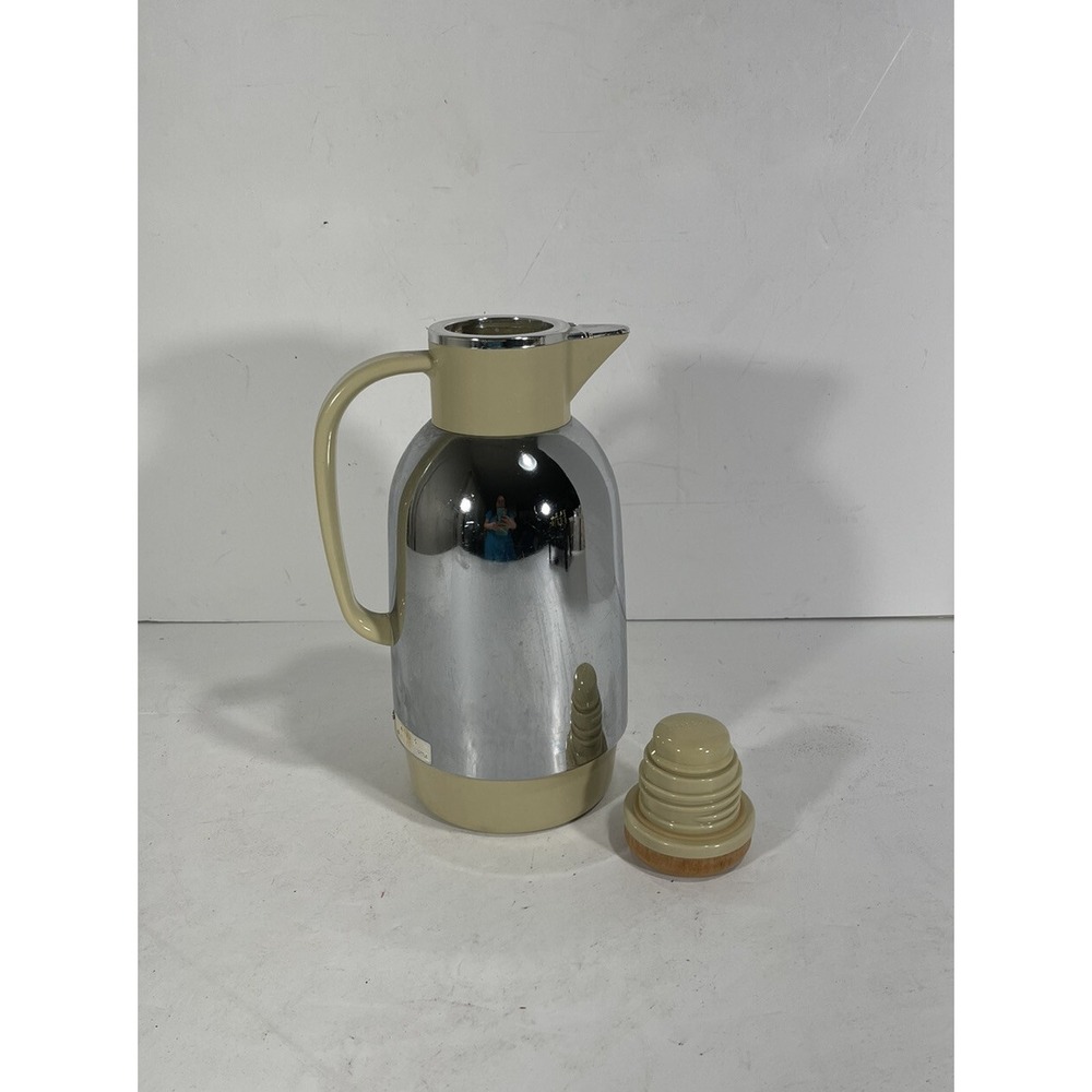 Vintage Yacht Vacuum Bottle Stainless Steel Wood Lid Carafe Pitcher Thermo Japan